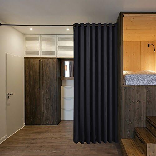 NICETOWN Large Room Separating Divider, Room Divider Curtain Screen Partition, Function Thermal Blackout Noise Reducing Curtain, Sliding Door Insulated Curtain, Black, 12.5ft Wide x 9ft Long - Image 5