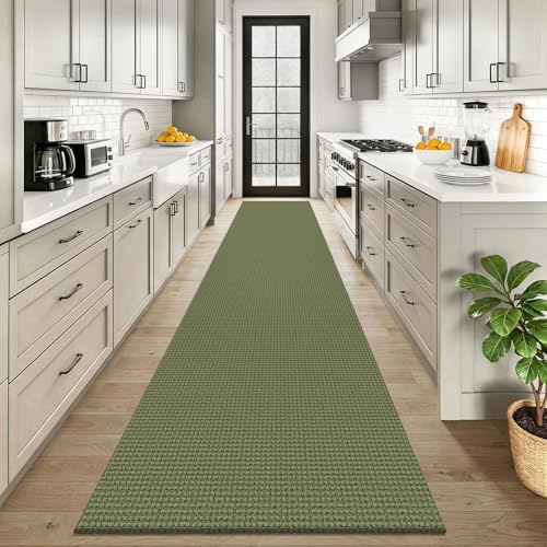 KOZYFLY Cotton 2.5'x12' Runners Rugs for Hallway, Long Washable Runner Rug, Woven Non Slip Kitchen Runner, Braided Entryway Rug, Floor Carpet for Entry, Aisle, Hall, Olive Green/Earthy Green - Image 2