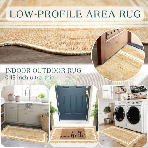 Front Door Mat - 2x4.3 Neutral Farmhouse Scalloped Small Runner Rug - Image 5