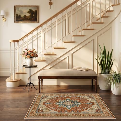 RELEANY Washable Area Rug, Small 2'6"x4', Red/Orange/Blue/Brown - Image 2