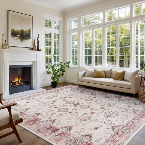 Hanples 5x8 Area Rugs for Living Room, Washable Rug Vintage Floral, Red - Image 3