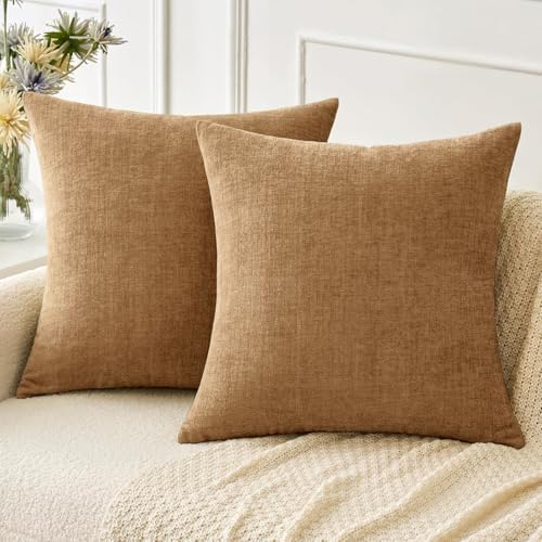 MIULEE Chenille Fall Throw Pillow Covers Apricot Brown 20x20 Pack of 2 by MIULEE