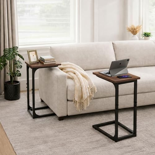 TEMI C Shaped End Table for Couch - Small Side Table and TV Tray for Eating or Laptop, Accent Desk for Chair or Sofa, Easy Assembly, Space-Saving Design for Living Room or Bedroom,Rustic Walnut - Image 4