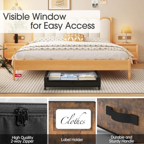 Yecaye Under Bed Storage with Wheels, 2Pack Under Bed Storage Containers, Underbed Shoe Storage Organizer, Rolling Under Bed Metal Drawers for Clothes, Blankets, Brown - Image 5
