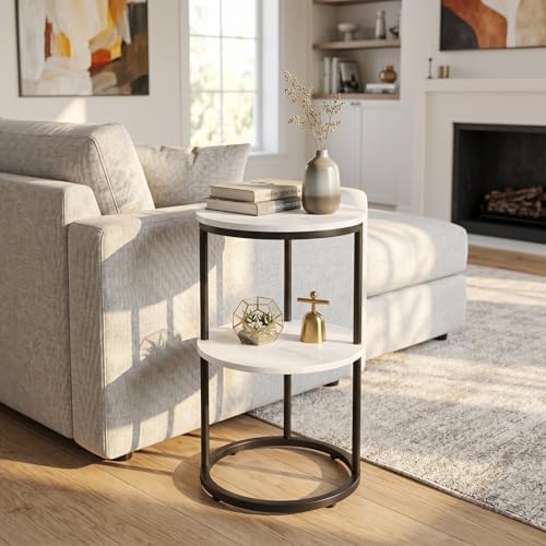 Round End Side Table,C Shaped Table for Couch,2 Tier Small Sofa Table with Metal Frame for Bedroom,Living Room,Bedside,Black(11.8" D x 11.8" W x 22.9" H) - Image 7