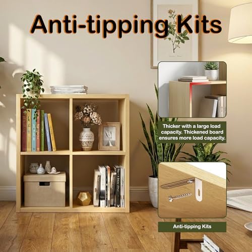 WannabeMyself【2026 Wooden Thick Frame】 4 Cube Storage Organizer with Anti-Tipping Kits, Reversible Open Back Book Shelf,Bookcase for Living Room,Bedroom,Entrance Hall,Office,11.6×24.6×24.7,Oak Color - Image 4