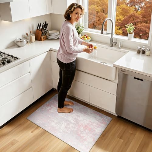 RELEANY Washable 2'x3' Abstract Area Rug for Living Room Gray Pink - Image 2
