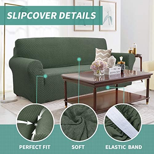 YEMYHOM Couch Cover Latest Jacquard Design High Stretch Sofa Covers for 2 Cushion Couch, Pet Dog Cat Proof Loveseat Slipcover Non Slip Magic Elastic Furniture Protector (Loveseat, Army Green) - Image 3