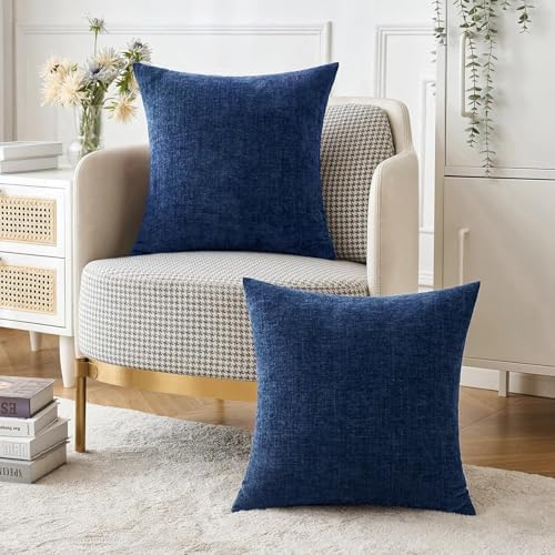 MIULEE Soft Chenille Throw Pillow Covers Navy Blue 18x18 Inch Pack of 2 - Image 5