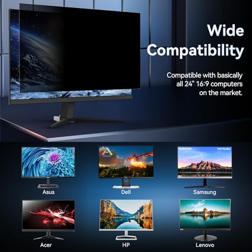 [2024 New] Fully Removable 24 Inch Privacy Screen Filter for 16:9 Widescreen Computer Monitor,Desktop PC,Eye Protection Anti Glare Blue Light Filter Privacy Shield,Anti Spy Screen Protector Film 24 In - Image 6