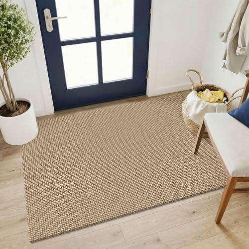 KOZYFLY Washable 3x4 Woven Entry Area Rug, Braided Throw Rugs for Entryway, Non Slip Door Mat Indoor Outdoor Entrance, Front Porch Foyer Carpet for Kitchen, mudroom, Bathroom, Orange Beige/Tan/Brown by KOZYFLY