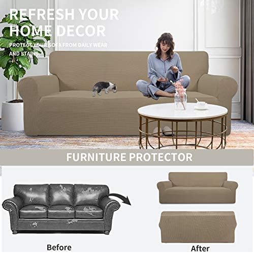 Easy-Going Stretch 4 Seater Oversized Sofa Couch Cover Natural - Image 4