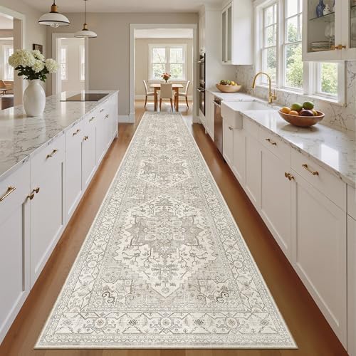Madane Hallway Runner Rug 2'6''x14' Kitchen Runners Vintage, Beige/Brown - Image 3