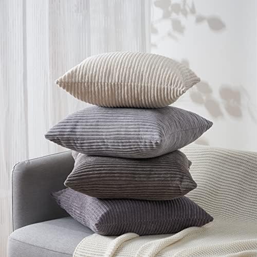 Topfinel Euro Shams Decorative Throw Pillows Covers for Bedroom,Large Cream Grey Fluffy Corduroy Western Home Decor Cushion Cases,Soft Neutral Gray Shams Set of 4 26x26 Inch - Image 5