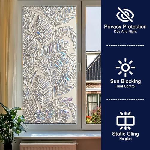 BlissYard Silver Leaf Texture Privacy Window Film 17.7x39.3 Inch PVC - Image 2