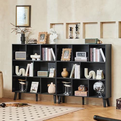 LEYAOYAO 8 Cube Bookshelf,Mid-Century Modern Book Shelf with Legs, Black - Image 4