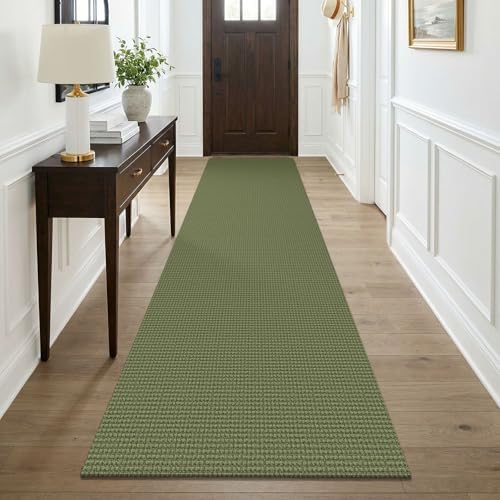 KOZYFLY Cotton Runners for Hallway 3x9, Wide Washable Runner Rug, Woven Non Slip Kitchen Runner, Braided Entryway Rug, Floor Carpet for Foyer, Bedroom, Hall, Olive Green/Earthy Green by KOZYFLY