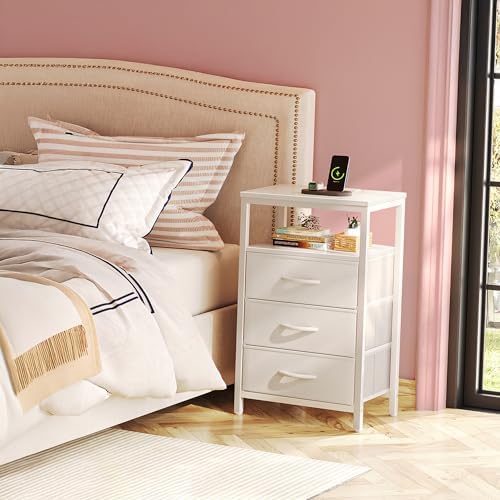 Huuger Nightstand with Charging Station, 27.6 Inch Bedside Table,Side Table - Image 2