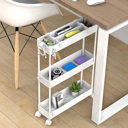 SPACELEAD 2-piece Set Slim Storage Cart 3 Tier,Bathroom Organizer Rolling Utility,Mobile Shelving Unit Slide Out for Office, Kitchen, Laundry Room & Narrow Places - Image 6