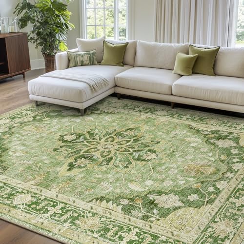 RELEANY Washable Area Rug, 7'x10', Green/Yellow by RELEANY