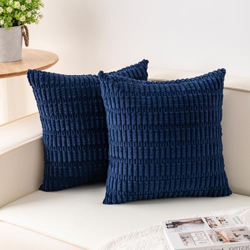 Aegero Pack of 2 Corduroy Decorative Throw Pillow Covers 18x18 Inch, Blue by Unknown