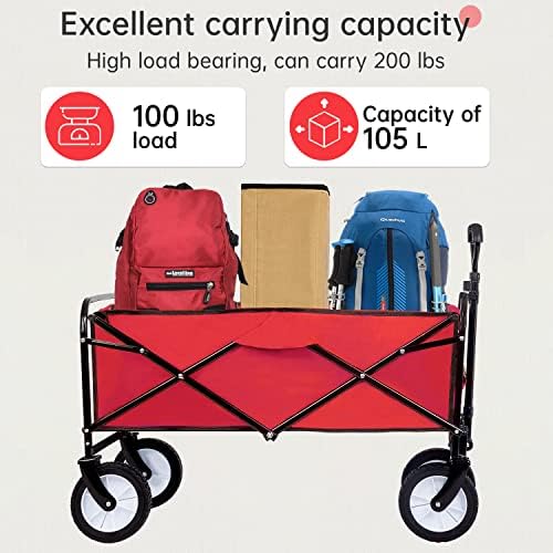 FDW Collapsible Wagon Folding Beach Grocery Garden Cart with 4 Universal Wheel for Shopping Park Picnic, Trip, Outdoor Activities, Camping(Red) - Image 5