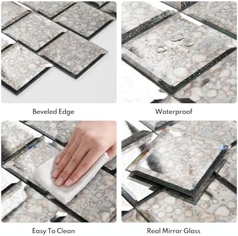 Lovdeco Peel and Stick 3 Inch Antique Mirror Backsplash, Square Tile for Kitchen Bathroom (32 Sheets, 2 SQ.FT.) - Image 3