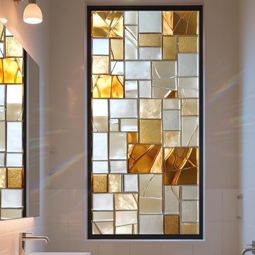 Stained Glass Window Privacy Film Static Cling - Rainbow Glass Decorative Sun Blocking Window Covering, Non-Adhesive Removable Stickers for Home & Office, 17.5" x 39.3" by AOHMPT
