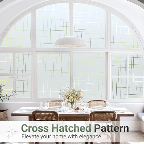 rabbitgoo Frosted Window Privacy Film, Cross Pattern, No Glue, 11.8"x157.4" - Image 7