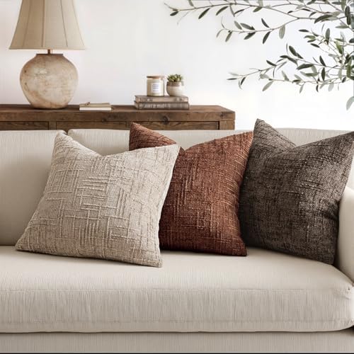 MIULEE Chenille Textured Throw Pillow Covers Oatmeal 18x18 Set of 2 - Image 4
