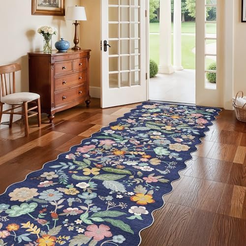 3x10 Long Hallway Runner Rug: Washable Wide 10ft Floral Low-Pile Carpet for Entryway Kitchen Non Slip Soft Living Room Bedroom Floor Mat Cute Area Rugs for Nursery Farmhouse Home Decor(3x10/Purple) - Image 2
