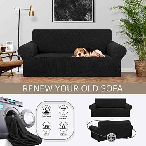 KEKUOU Stretch Loveseat Couch Cover, 2 Cushion Couch Slipcover,Black - Image 3