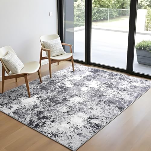 Modern Abstract 3x5 Washable Rug, Soft Low Pile Ultra Thin Entryway Rugs, Doormat for Indoor Entry, Living Room, Bedroom, Black Grey White by Enqinar