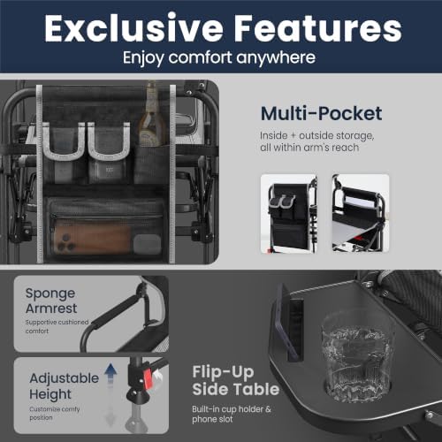HIKEMOON Folding Camping Director Chairs, Adjustable Height, Black - Image 6