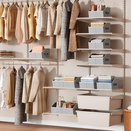 Homsorout Closet Organizers Bins 6 Packs - Large Closet Shelf Organizer with Handles, Fabric Trapezoid Storage Bins, Collapsible Storage Cubes for Clothes, Towels, Light Gray - Image 2