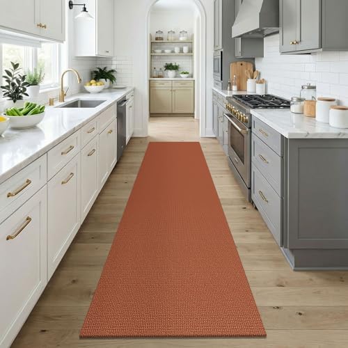 KOZYFLY Orange Runners for Hallway 3x9, Wide Washable Runner Rug, Woven Non Slip Kitchen Runner, Braided Entryway Rug, Floor Carpet for Foyer, Bedroom, Hall, Burnt Orange/Tan - Image 2