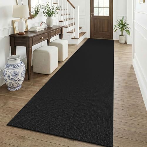 KOZYFLY Black 3x12 Runners Rugs for Hallway, Long Washable Runner Rug, Woven Non Slip Kitchen Runner, Braided Entryway Rug, Floor Carpet for Entry, Aisle, Hall, Black/Dark Grey by KOZYFLY