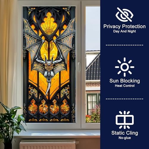 HOMETITUTE Gothic Bat Flame Privacy Window Film Cling 17.7x39.3 PVC - Image 2