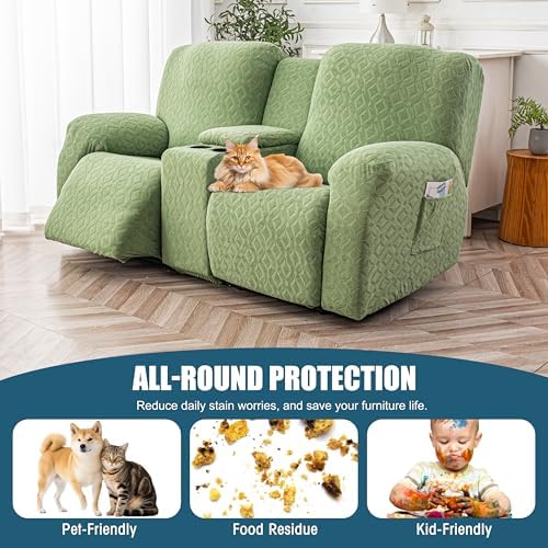 Genina Waterproof Recliner Loveseat Cover,2 Seat with Console,Matcha Green - Image 6