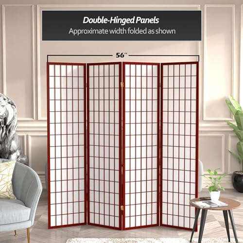 Red Lantern 6 ft. Tall Window Pane Shoji Screen - Rosewood - 4 Panels - Image 5