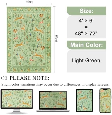 DUKINO 4x6 Area Rug, Non Slip Animal Washable Living Room Rug, Light Green - Image 2