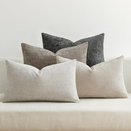 MIULEE Decorative Chenille Lumbar Pillow Covers Neutral 12x20 Pack of 4 by MIULEE