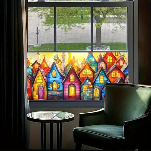 HOMETITUTE Colorful Village Houses Window Cling 39.3x17.7 Inch PVC - Image 2