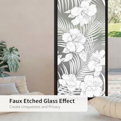 Faux 3D Tropical Hibiscus Frosted Privacy Window Film - Image 2