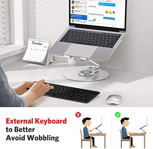 OMOTON Adjustable Laptop Stand for Desk 360° Rotating Base up to 17" Silver - Image 2