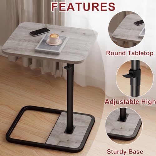 GOYLSER Large C Shaped End Table for Couch, Height Adjustable Living Room Rotating Couch Tray Tables Sofa Table Tv Trays for Bedroom, Swivel Wooden Side Table for Small Space, Grey - Image 6