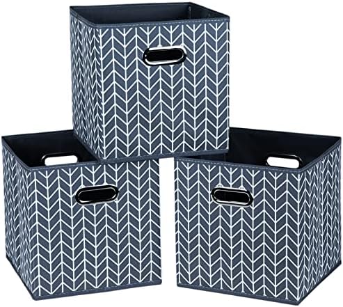 Fabric Cloth Storage Bins,Fabric Cube Organizer with Dual Handles Foldable Cube Storage Baskets for Home Bedroom Storage,Set of 3,(Grey Wave) by SEVENDOME