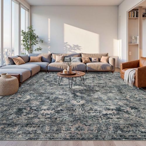 Rugxara Blue 10x14 Area Rugs for Living Room Bedroom Large Washable Rug - Image 2