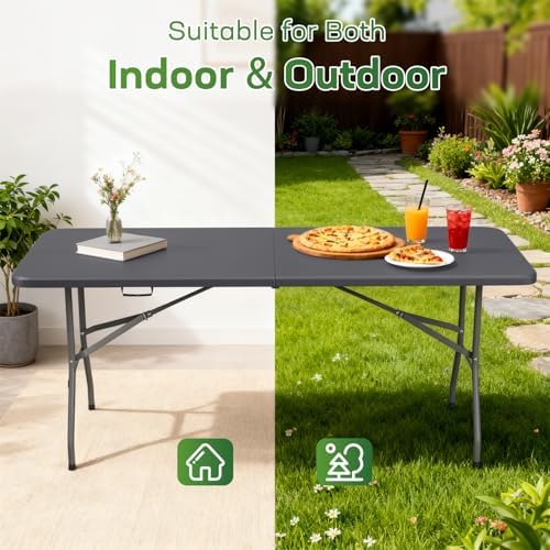 FDW | 6FT Folding Table | Grey | Portable Plastic Table - Image 4