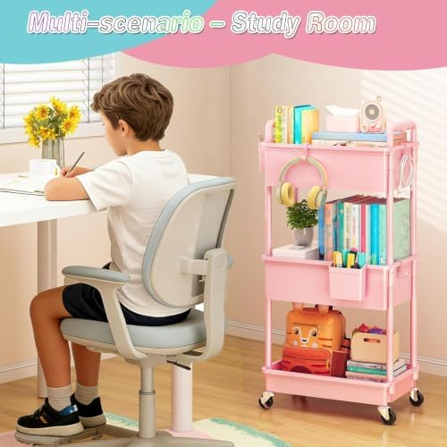 SUNALLY Baby Diaper Caddy Cart, 3 Tier Rolling Diaper Cart for Nursery,Pink - Image 5